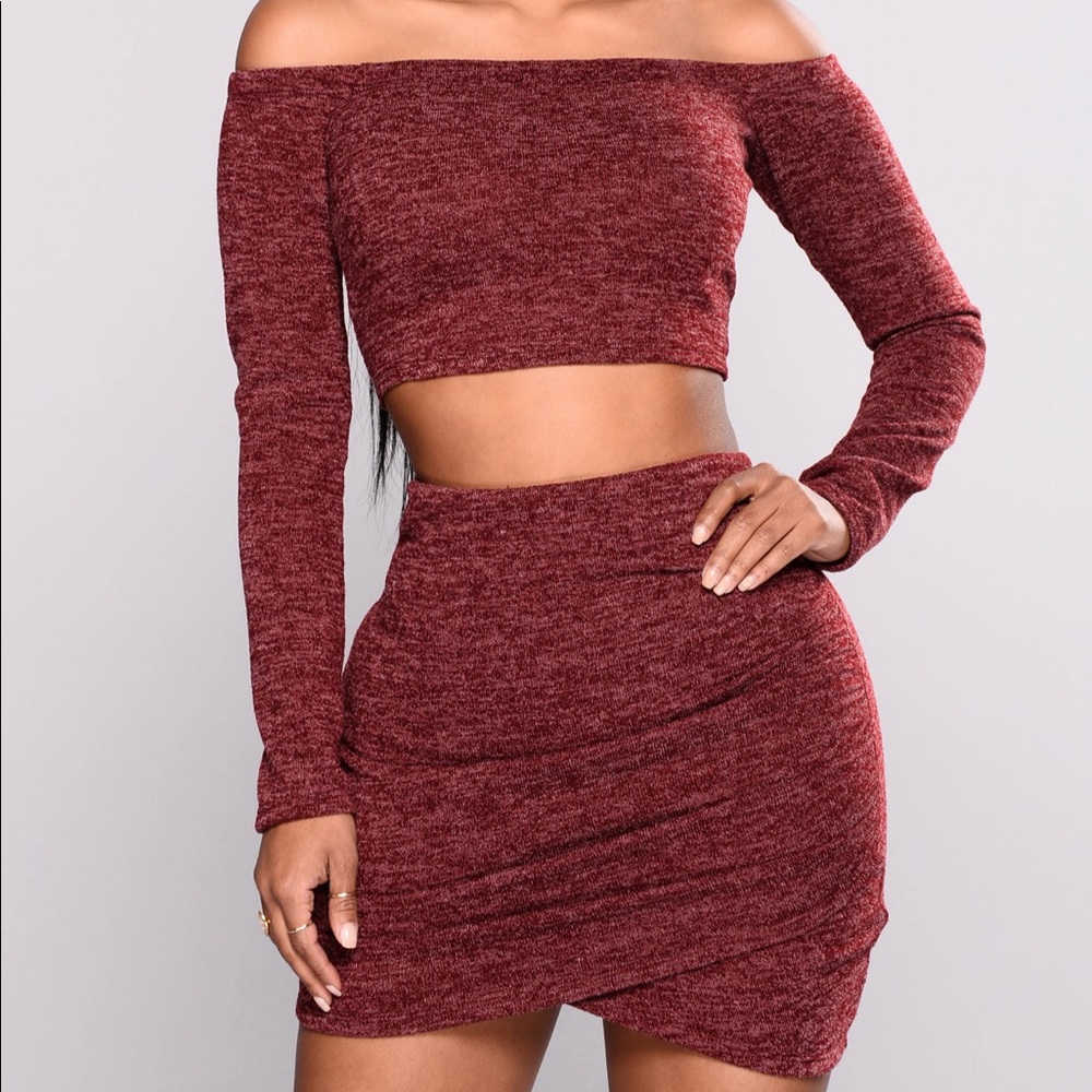 Fashion Nova Burgundy Top & Skirt Set